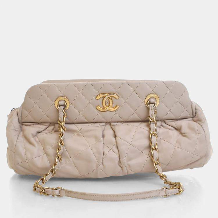 Pre Owned Chanel Beige Calfskin Chic Quilt Bowling Bag