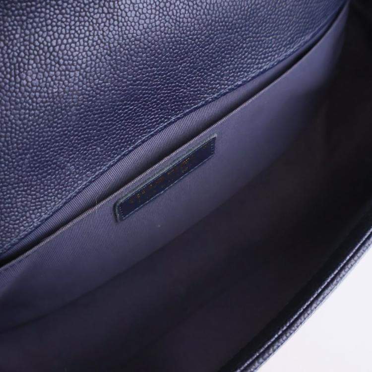 Pre Owned Chanel Medium Navy Caviar Chevron Boy Bag