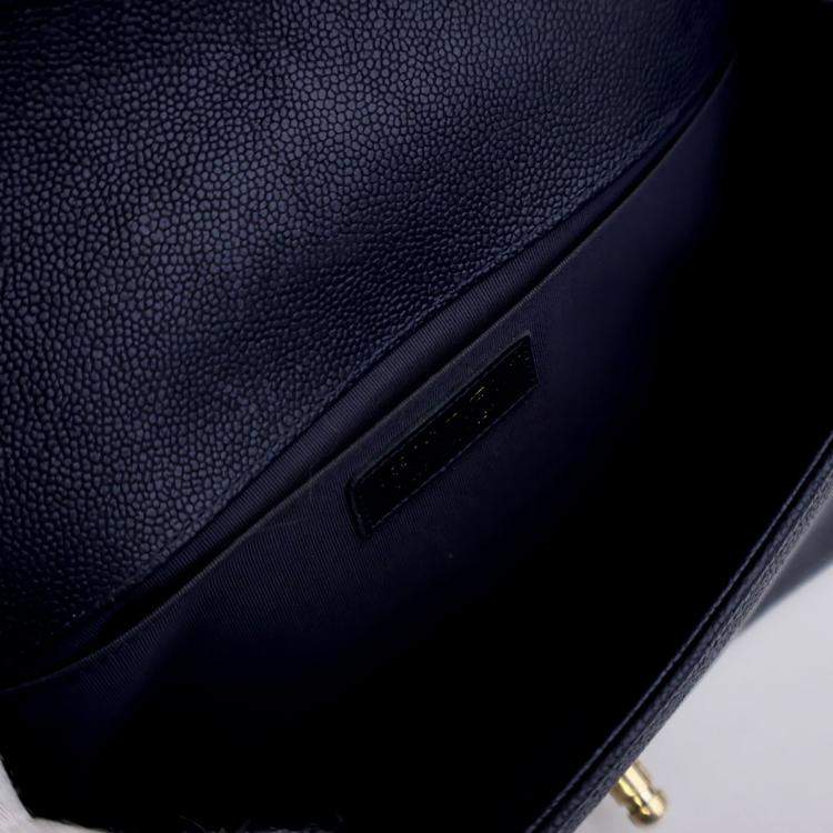 Pre Owned Chanel Medium Navy Caviar Chevron Boy Bag