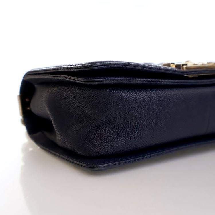 Pre Owned Chanel Medium Navy Caviar Chevron Boy Bag