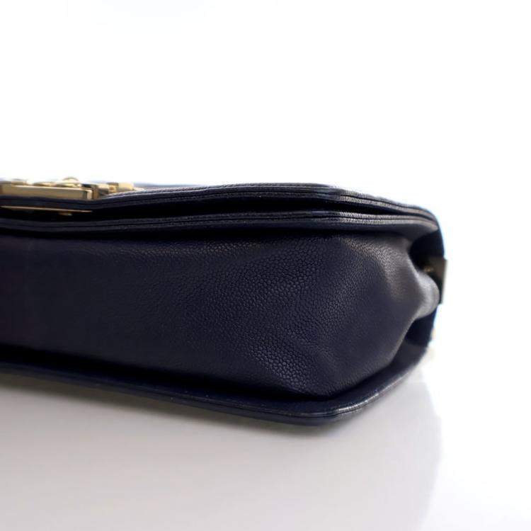 Pre Owned Chanel Medium Navy Caviar Chevron Boy Bag