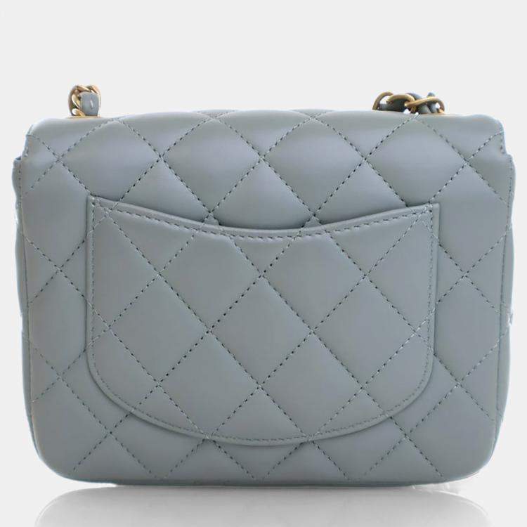 Pre Owned Chanel Mini Blue Lambskin Casino Royal Square Flap Bag