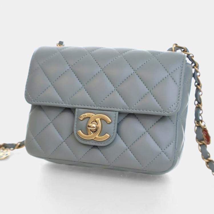 Pre Owned Chanel Mini Blue Lambskin Casino Royal Square Flap Bag
