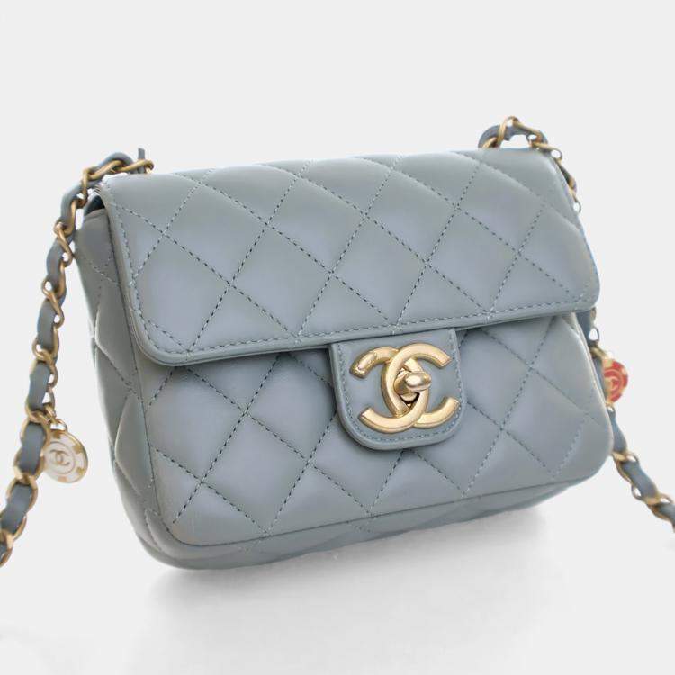 Pre Owned Chanel Mini Blue Lambskin Casino Royal Square Flap Bag