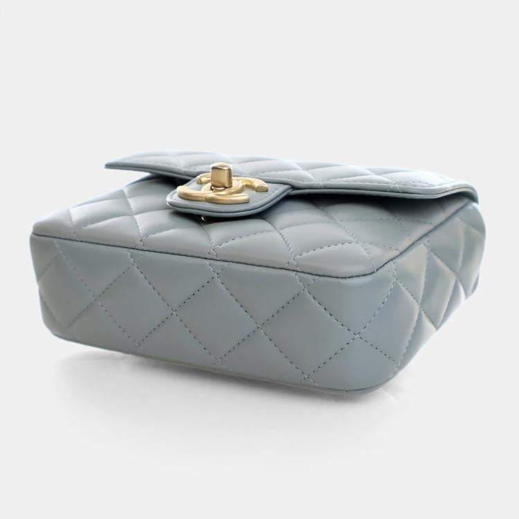 Pre Owned Chanel Mini Blue Lambskin Casino Royal Square Flap Bag