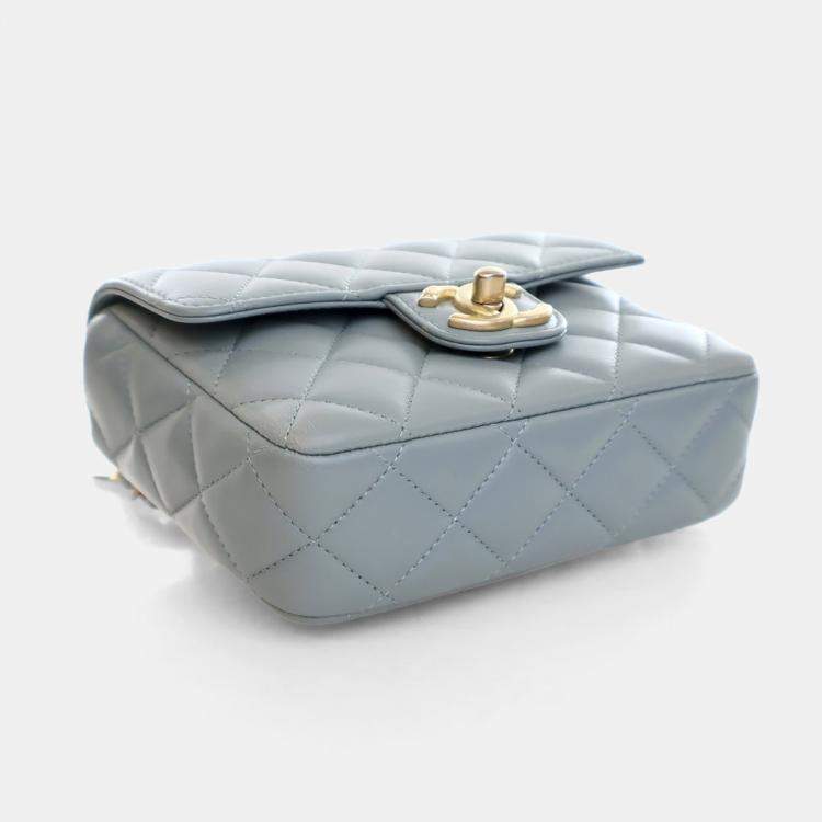 Pre Owned Chanel Mini Blue Lambskin Casino Royal Square Flap Bag