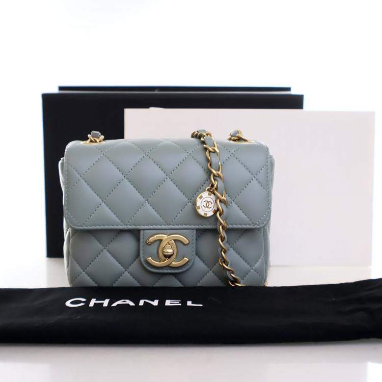 Pre Owned Chanel Mini Blue Lambskin Casino Royal Square Flap Bag