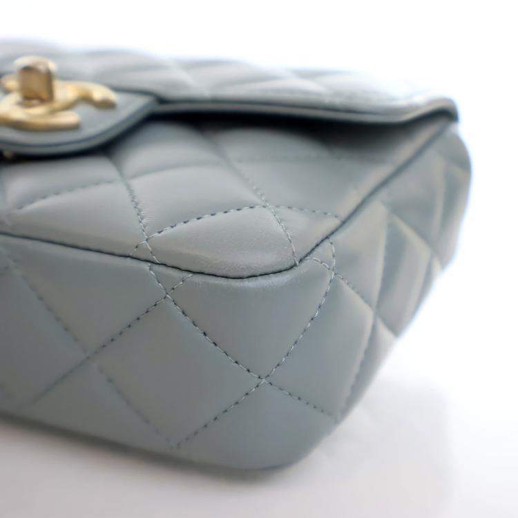 Pre Owned Chanel Mini Blue Lambskin Casino Royal Square Flap Bag
