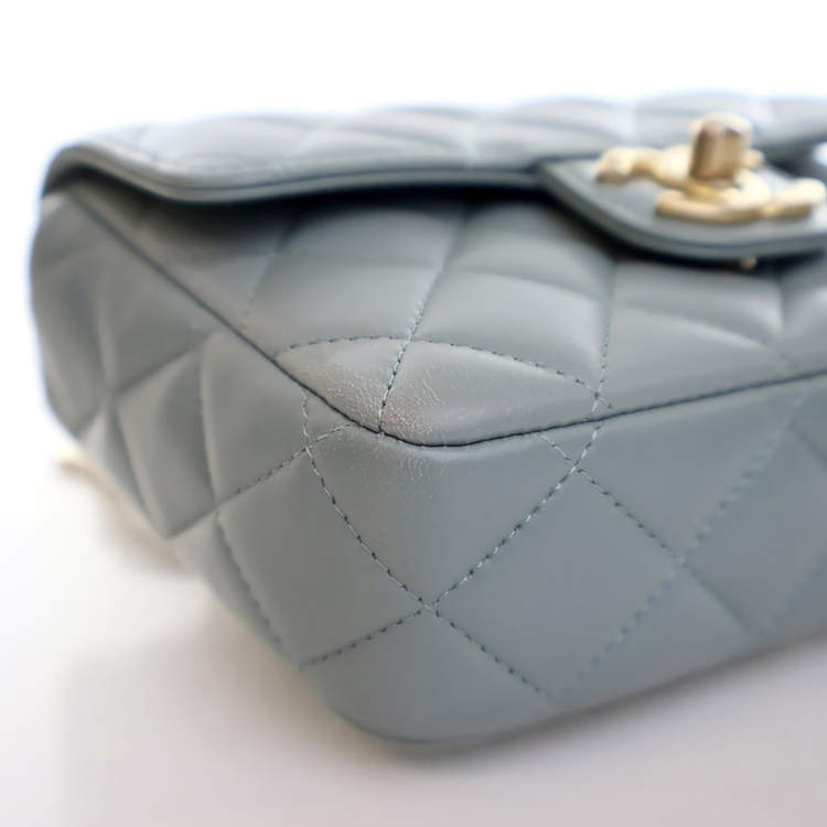 Pre Owned Chanel Mini Blue Lambskin Casino Royal Square Flap Bag