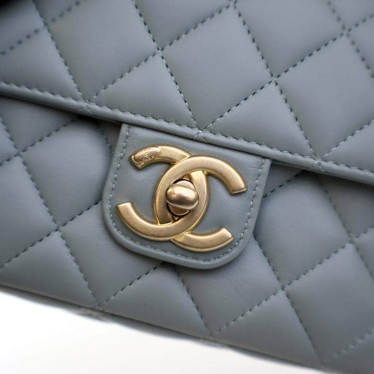 Pre Owned Chanel Mini Blue Lambskin Casino Royal Square Flap Bag