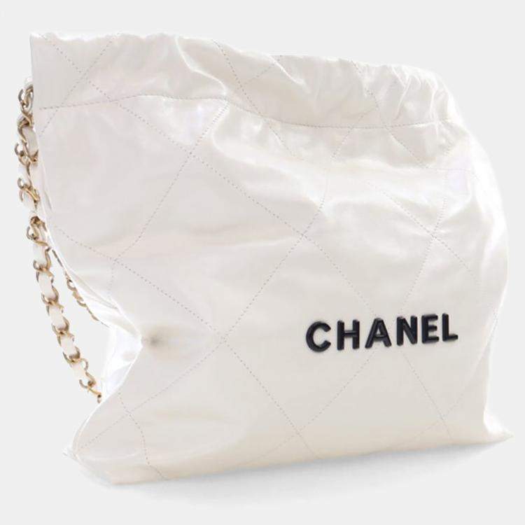 Pre Owned Chanel Small White Goatskin 22 Hobo