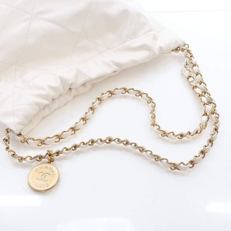 Pre Owned Chanel Small White Goatskin 22 Hobo