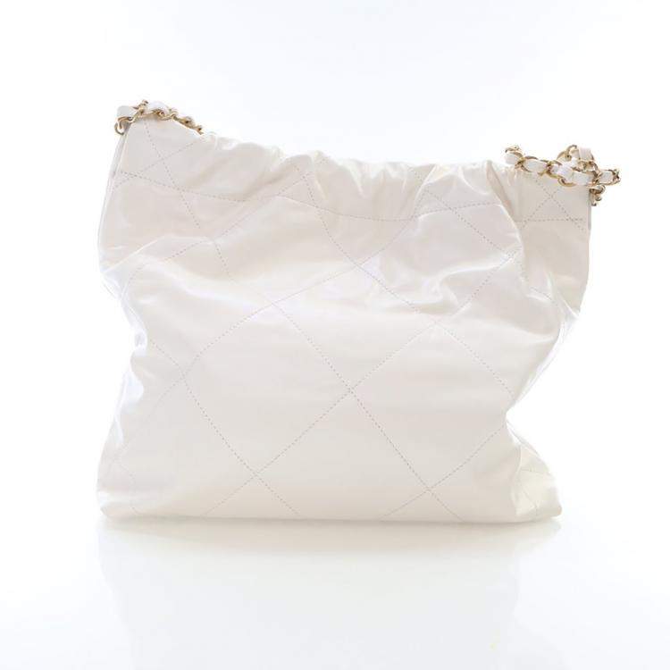 Pre Owned Chanel Small White Goatskin 22 Hobo