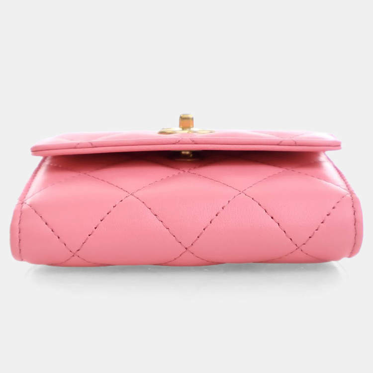 Pre Owned Chanel Mini Pink Lambskin Pearl Crush Clutch On Chain