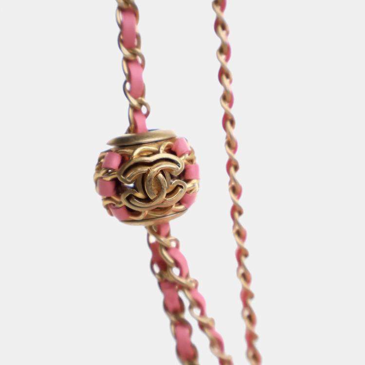 Pre Owned Chanel Mini Pink Lambskin Pearl Crush Clutch On Chain