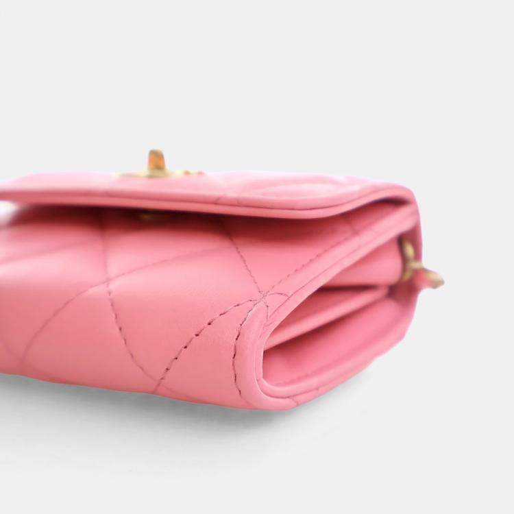 Pre Owned Chanel Mini Pink Lambskin Pearl Crush Clutch On Chain