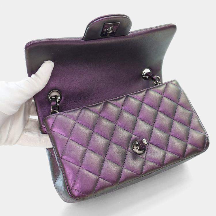 Pre Owned Chanel Mini Iridescent Lambskin Rectangular Classic Flap Bag