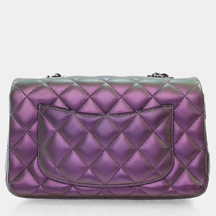 Pre Owned Chanel Mini Iridescent Lambskin Rectangular Classic Flap Bag