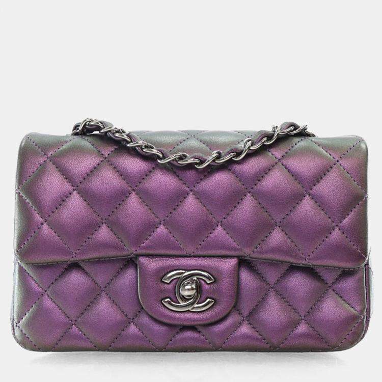 Pre Owned Chanel Mini Iridescent Lambskin Rectangular Classic Flap Bag