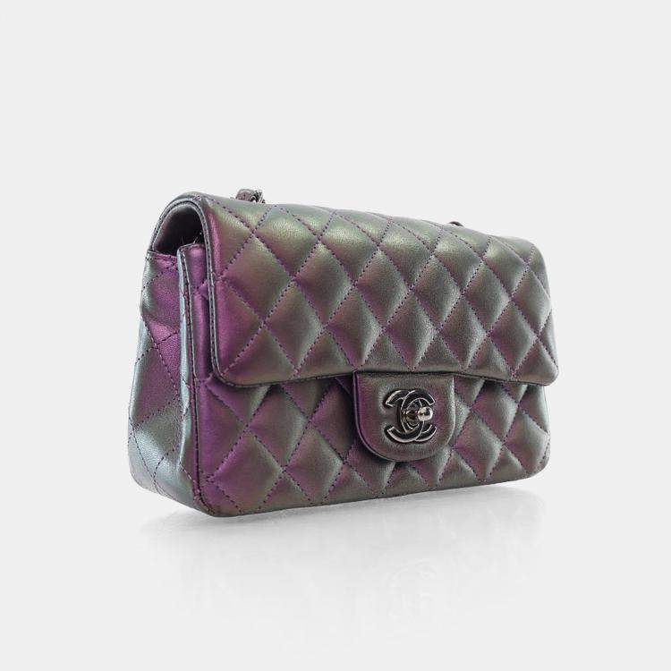 Pre Owned Chanel Mini Iridescent Lambskin Rectangular Classic Flap Bag