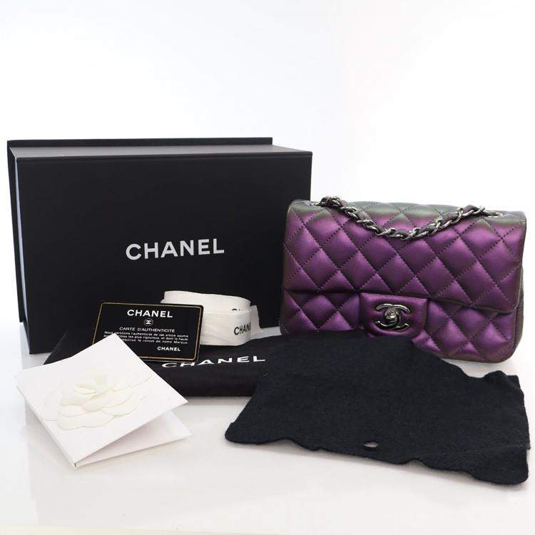 Pre Owned Chanel Mini Iridescent Lambskin Rectangular Classic Flap Bag