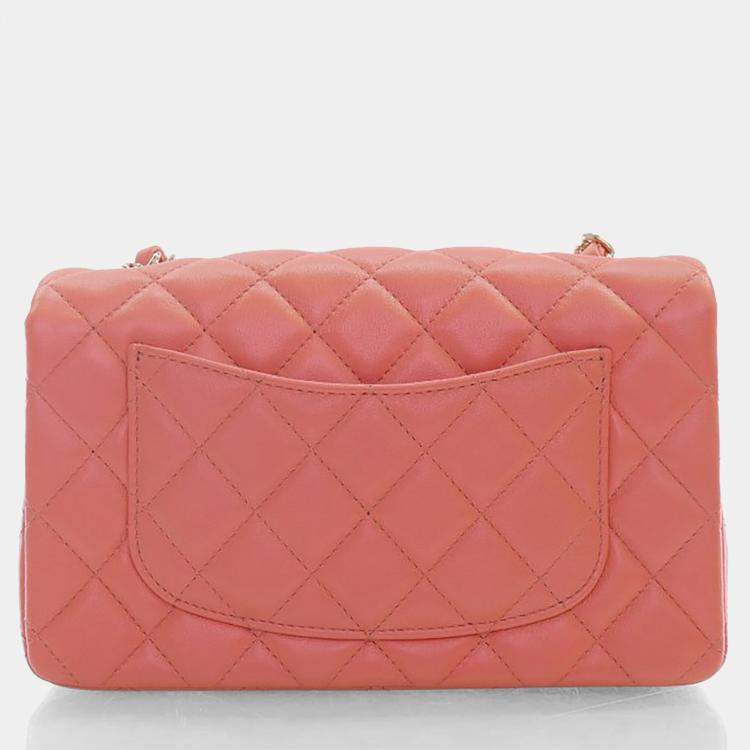 Pre Owned Chanel Mini Rose Pink Lambskin Rectangular Classic Flap Bag
