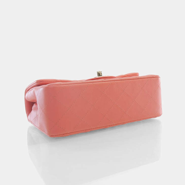 Pre Owned Chanel Mini Rose Pink Lambskin Rectangular Classic Flap Bag