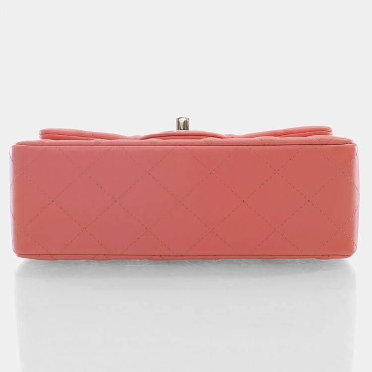 Pre Owned Chanel Mini Rose Pink Lambskin Rectangular Classic Flap Bag