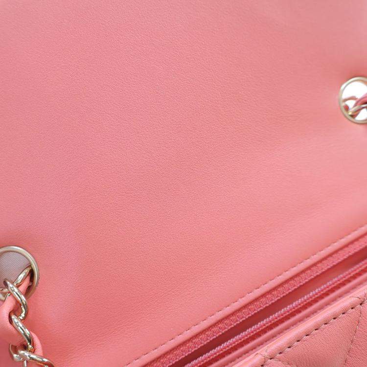 Pre Owned Chanel Mini Rose Pink Lambskin Rectangular Classic Flap Bag