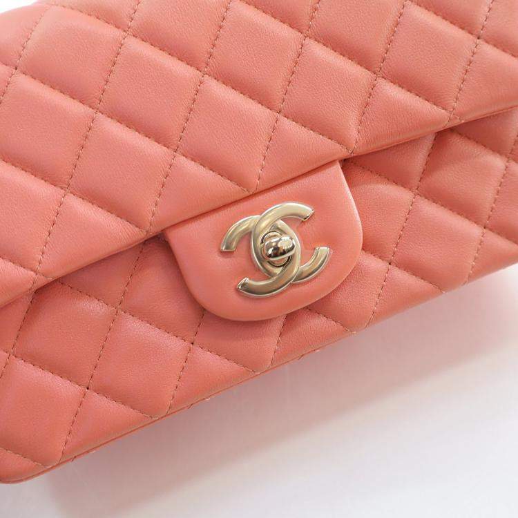 Pre Owned Chanel Mini Rose Pink Lambskin Rectangular Classic Flap Bag