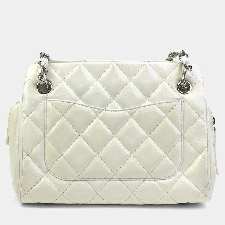 Pre Owned Chanel Vintage White Patent Quilted Timeless Tote