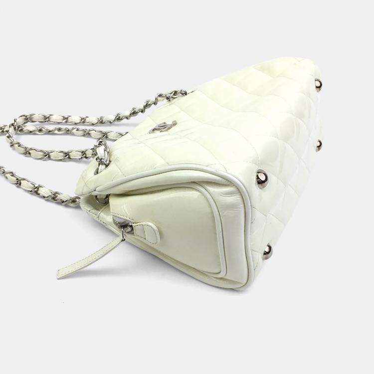 Pre Owned Chanel Vintage White Patent Quilted Timeless Tote