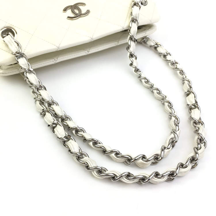 Pre Owned Chanel Vintage White Patent Quilted Timeless Tote