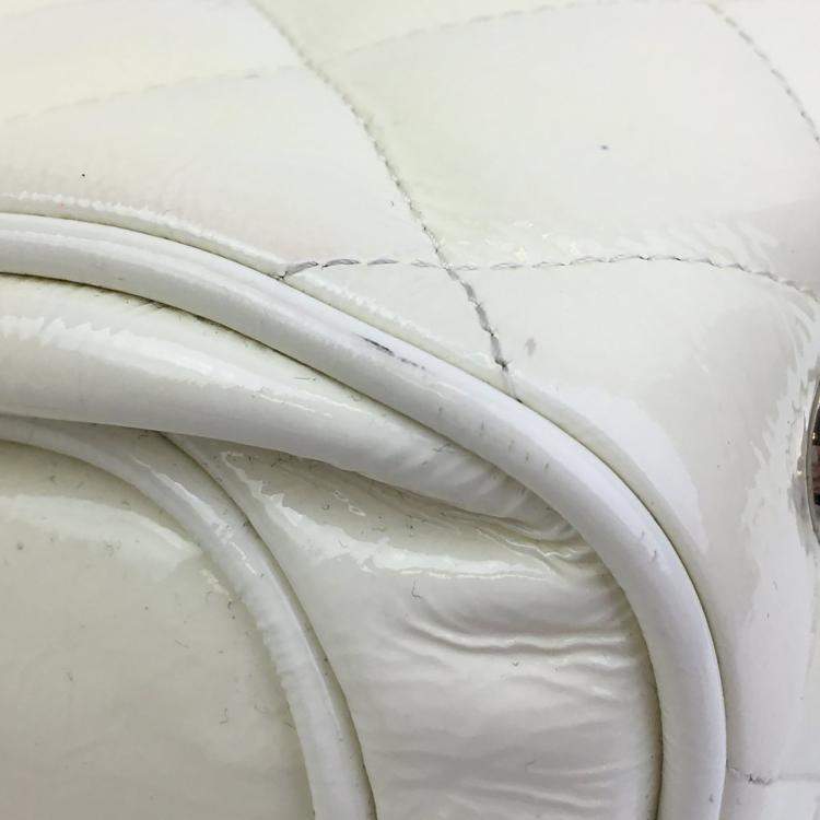 Pre Owned Chanel Vintage White Patent Quilted Timeless Tote