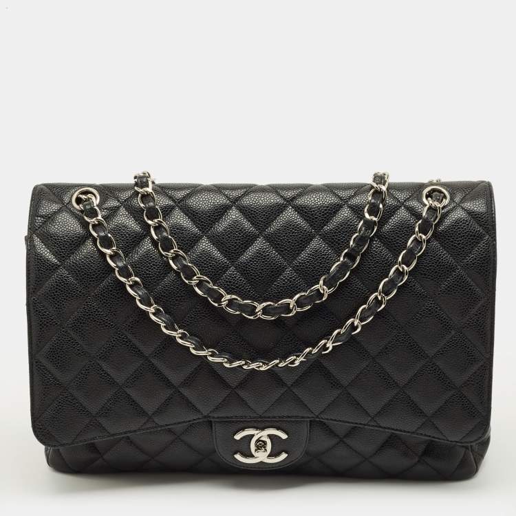 مملوكة مسبقًا Chanel Classic Maxi Black Quilted Caviar Leather Double Flap Bag