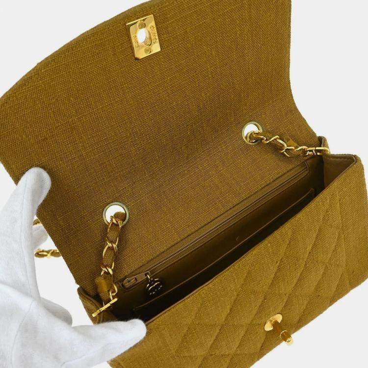Pre Owned Chanel Brown Linen Small Diana Shoulder Bag