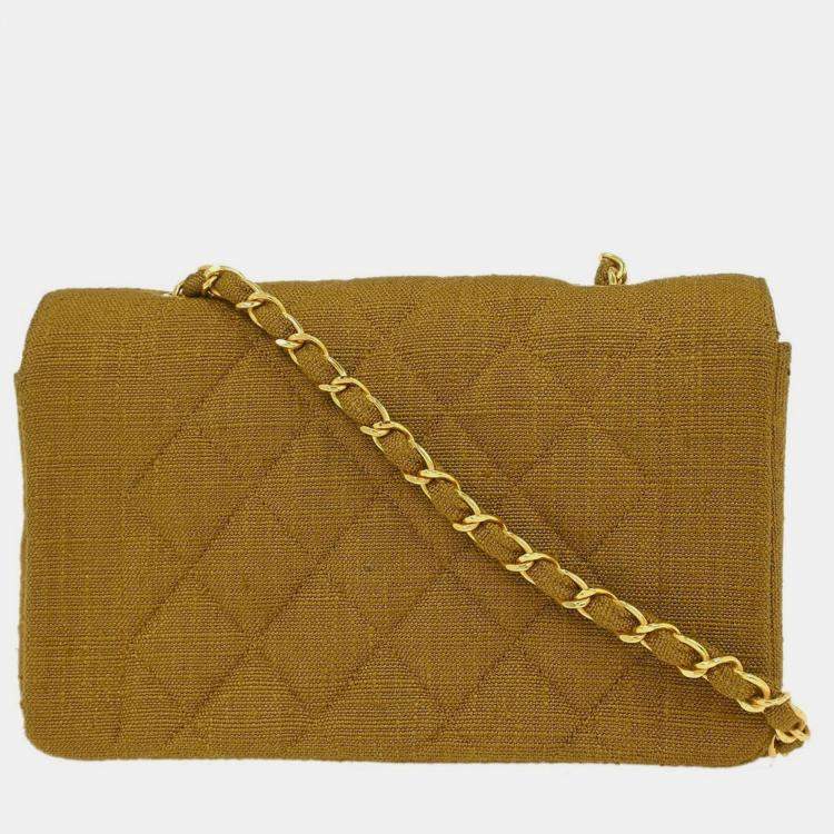 Pre Owned Chanel Brown Linen Small Diana Shoulder Bag