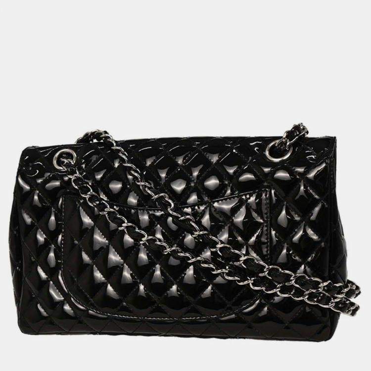 Pre Owned Chanel Black Patent Leather Secret Label Single Flap Shoulder Bag