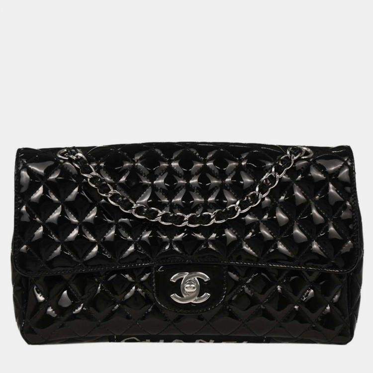 Pre Owned Chanel Black Patent Leather Secret Label Single Flap Shoulder Bag