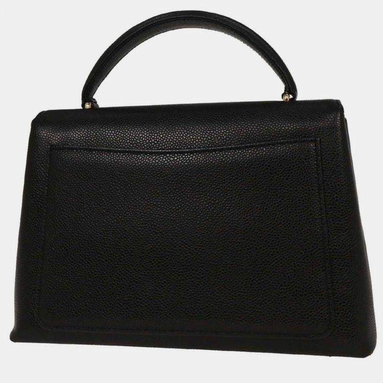 Pre Owned Chanel Black Calfskin Top Handle Handbag