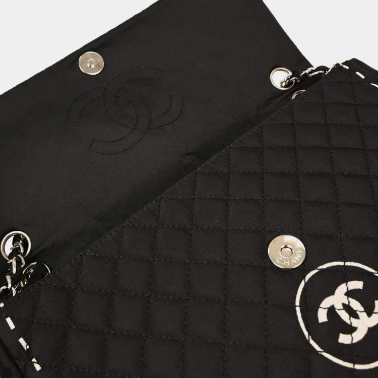 Pre Owned Chanel Black Satin Straight Flap Shoulder Bag