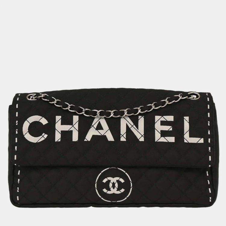 Pre Owned Chanel Black Satin Straight Flap Shoulder Bag
