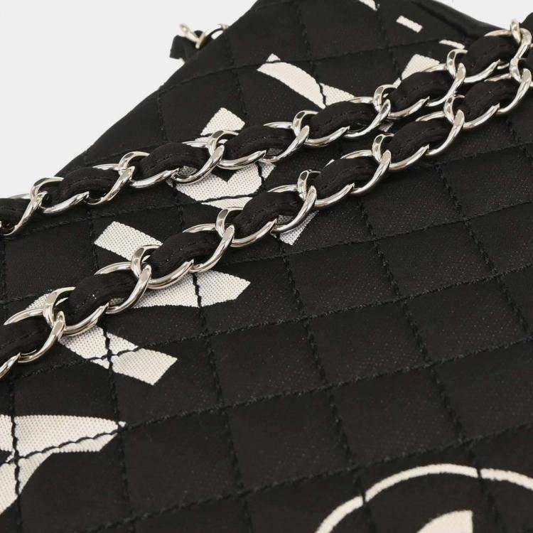 Pre Owned Chanel Black Satin Straight Flap Shoulder Bag