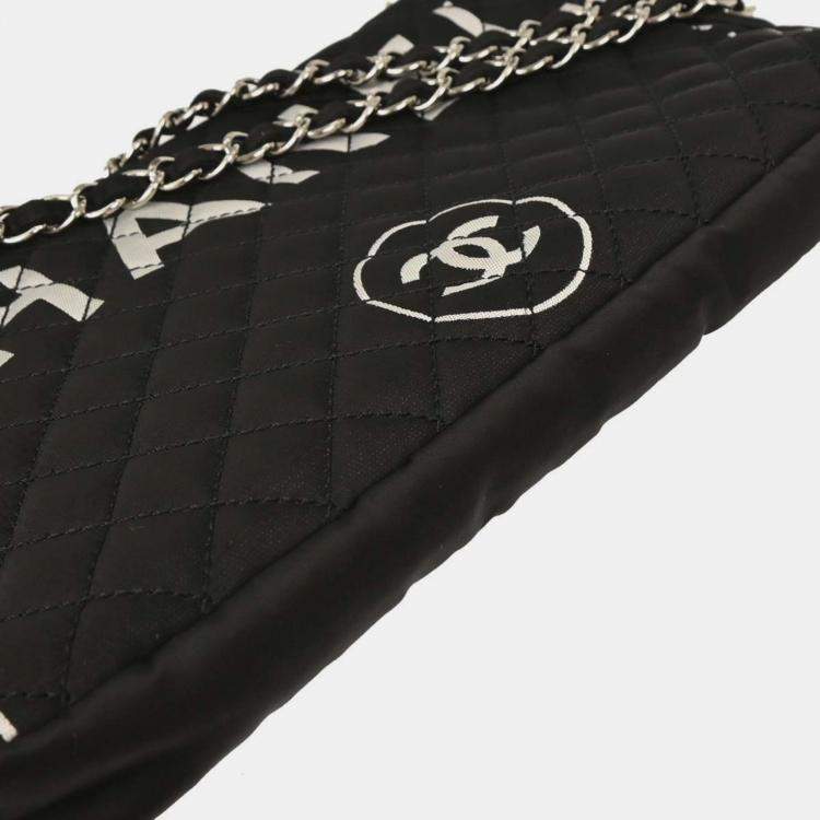 Pre Owned Chanel Black Satin Straight Flap Shoulder Bag