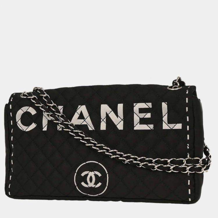 Pre Owned Chanel Black Satin Straight Flap Shoulder Bag