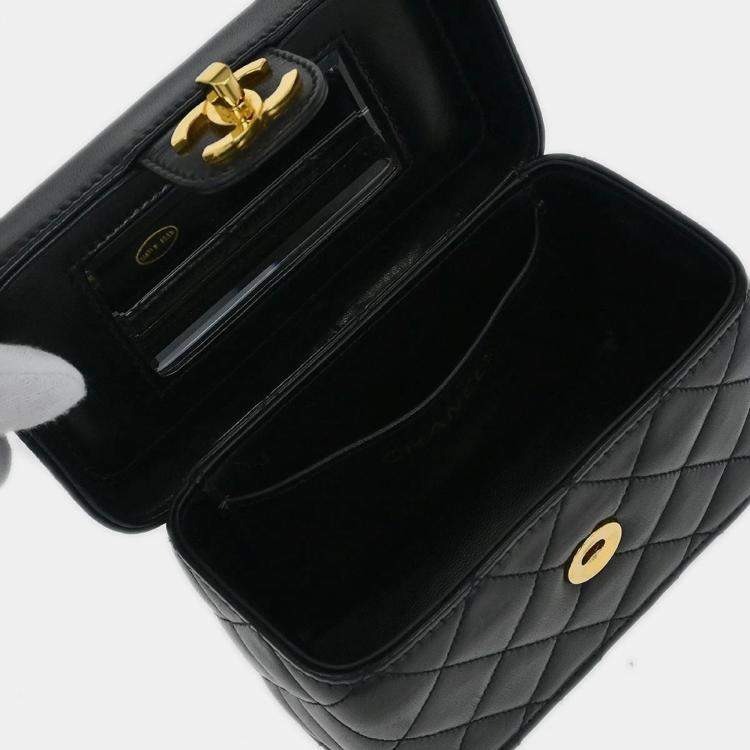 Pre Owned Chanel Black Lambskin Vanity Shoulder Bag