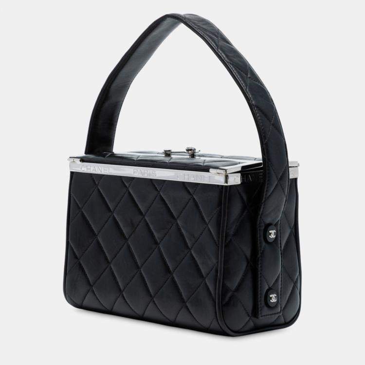 Pre Owned Chanel Black Quilted Lambskin Leather Box Bag
