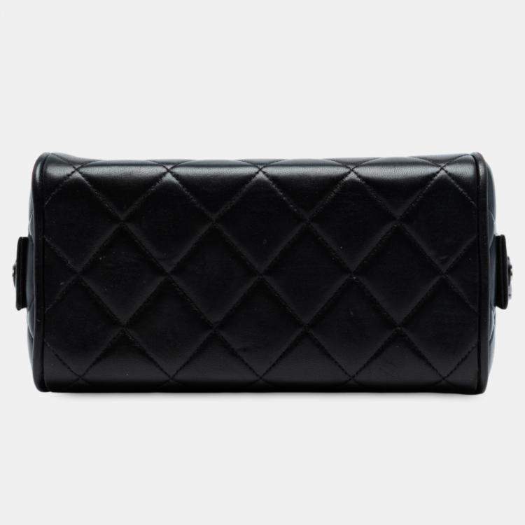 Pre Owned Chanel Black Quilted Lambskin Leather Box Bag