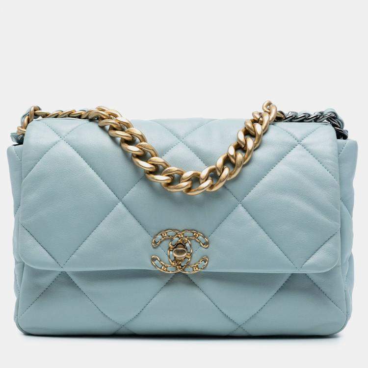 Pre Owned Chanel Blue Large Lambskin 19 Flap