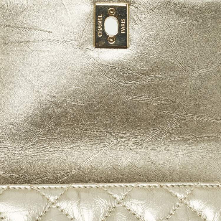 Pre Owned Chanel Coco Handle Mini Gold Quilted Aged Leather Top Handle Bag